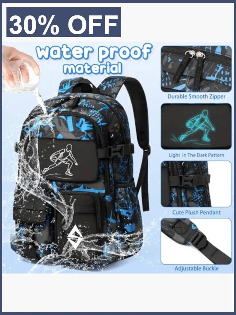 Glow in Dark Boys Backpack Set 3-Piece with Lunch Box Pencil Case